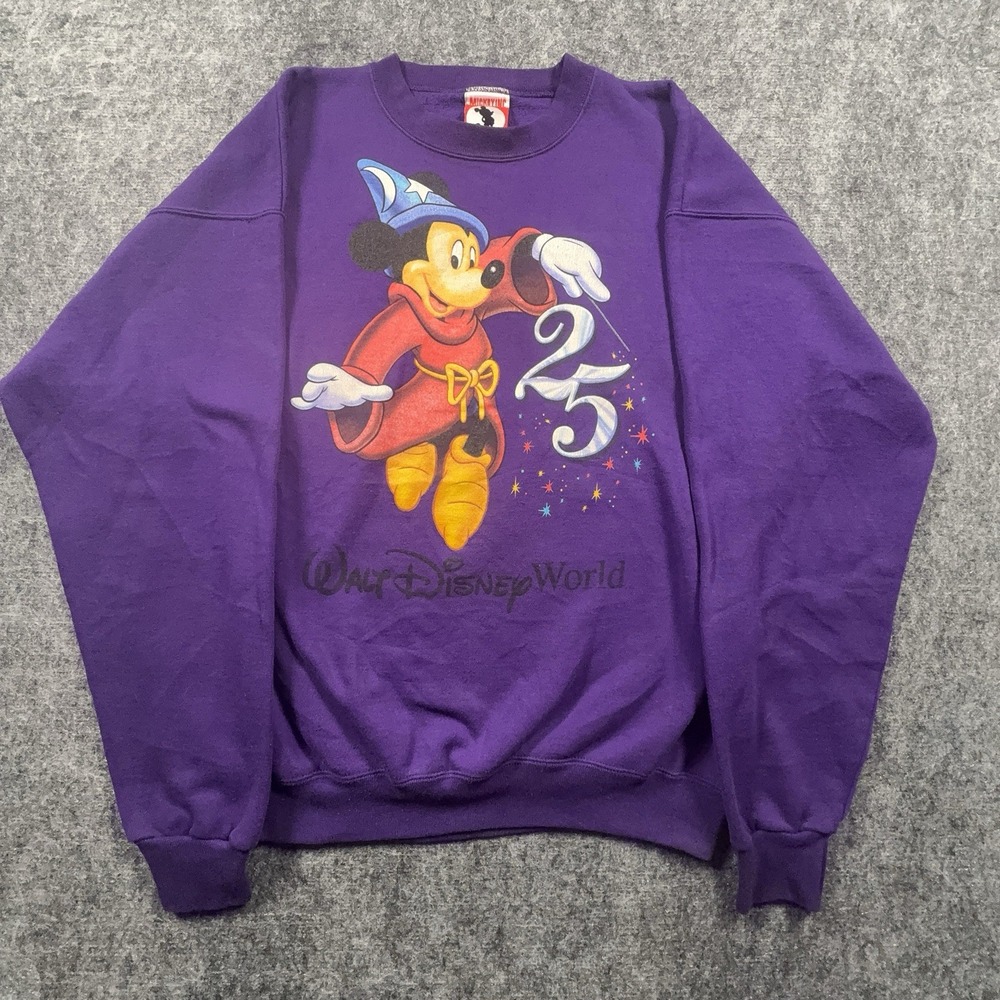 Vintage 1996 Mickey Inc Sorcerer Mickey Sweatshirt XL Purple Disney World 25th